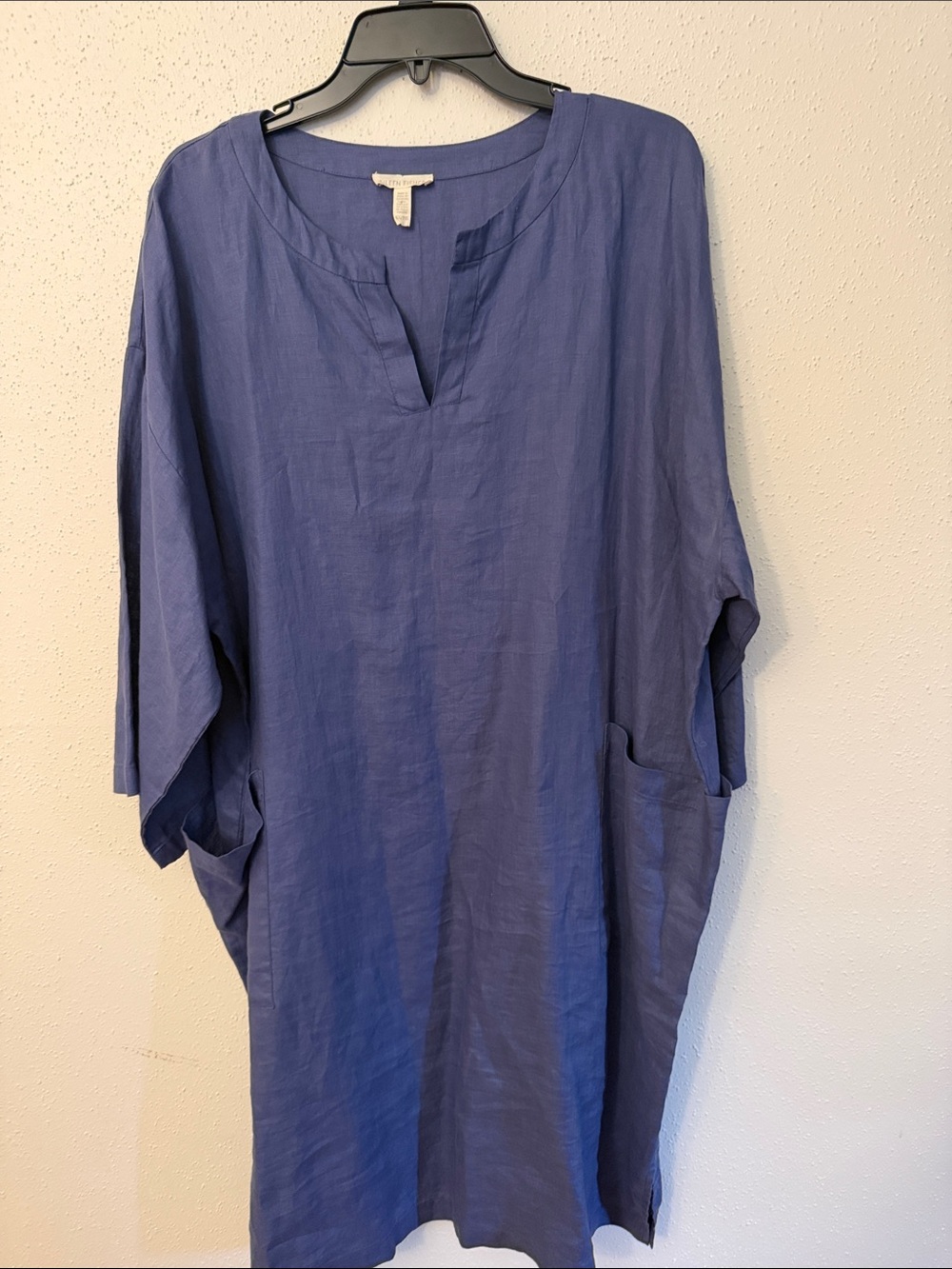 Eileen Fisher Slate Blue 100% Linen  Short Sleeve Tunic dress